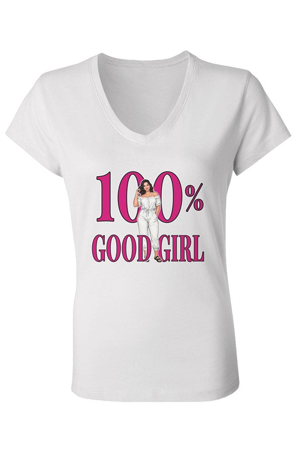 V Neck T Shirt 100 Good Girl
